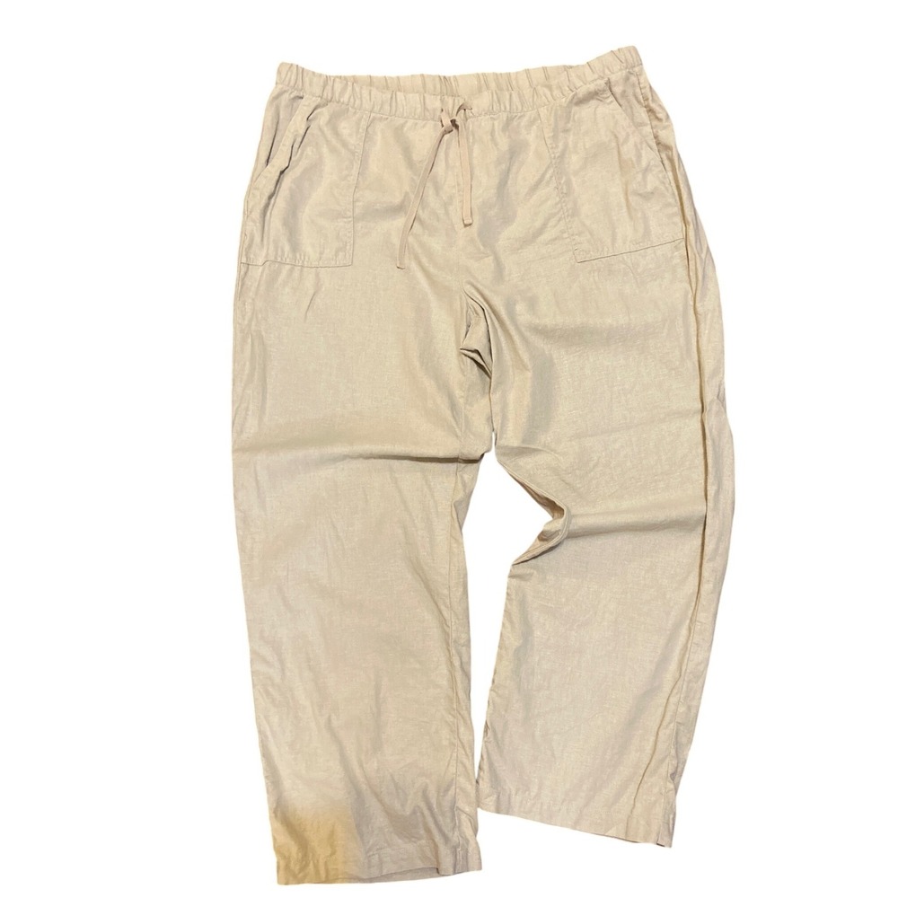 CJ Banks Christopher & Banks Tan Linen Blend Drawstring Pants Plus Size 20W